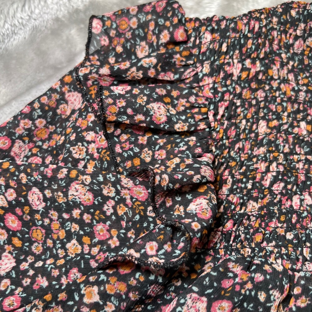 Ophelia Roe Womens Size XL Floral Chiffon Blouse Smocked High Neck Ruffle Career - Picture 8 of 14
